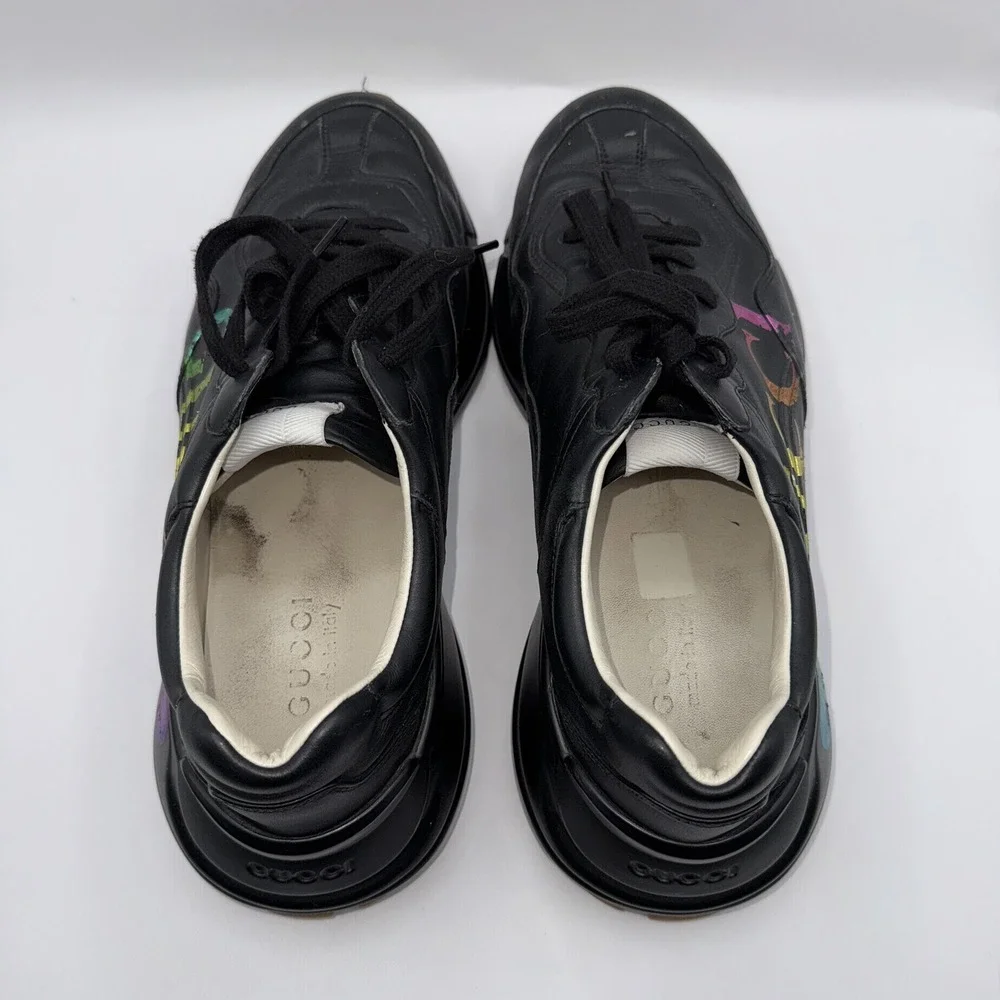 Gucci Men's 11 Black Rhyton Iridescent Rainbow Logo Apollo Nero Sneaker Shoes‎